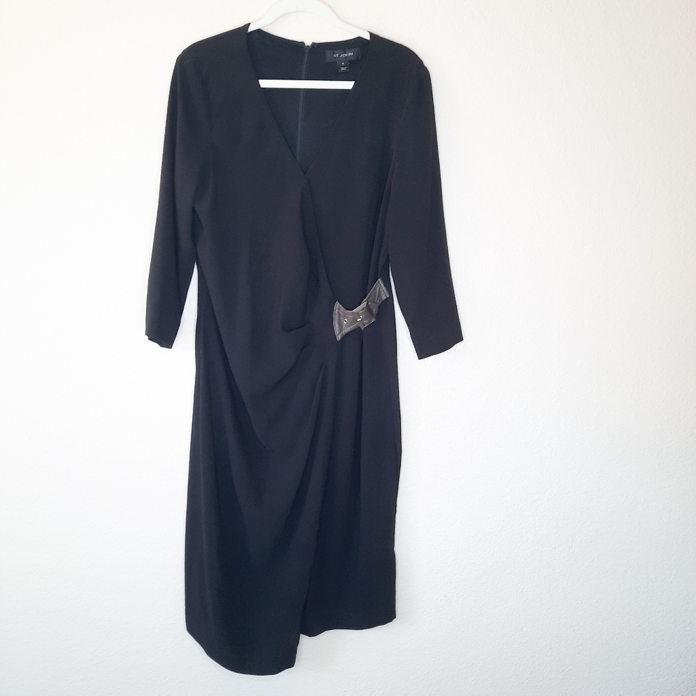 St. John Black Faux Wrap Dress 12